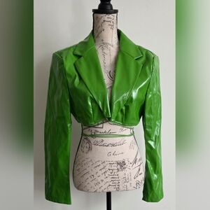 Chic Green Leather Jacket for Women